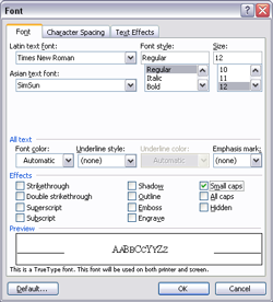 Screenshot of the display of the font dialogue information.